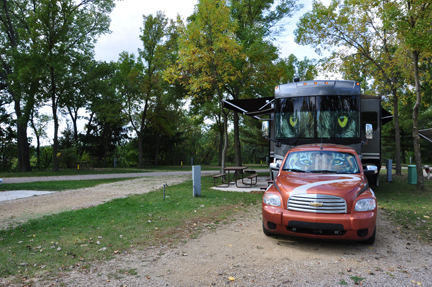 he RV in The new yard of the two RV Gypsies