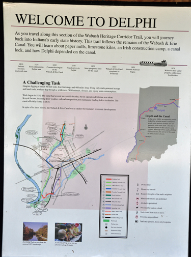sign about Delphi and trails