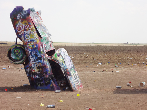 a spray painted Caddy at Cadillac Ranch in Texas