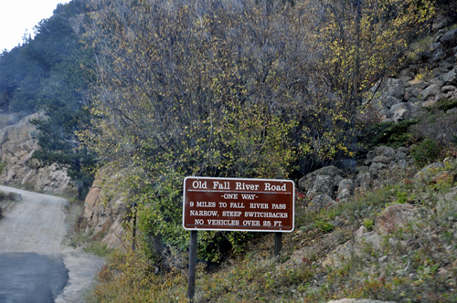 sign: Old Fall River Road - 9 mile dirt road