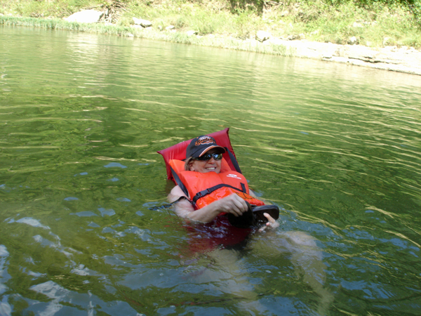 Karen Duquette floating down the Meramac River