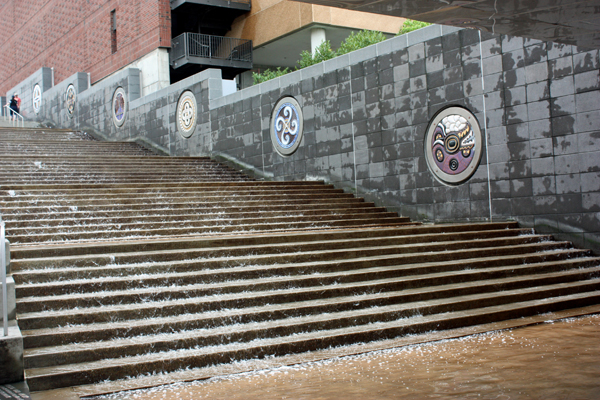 water cascading down the stairs