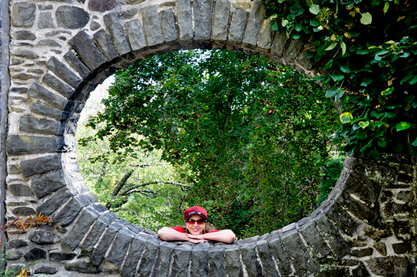 Karen Duquette looking through the oval aperture