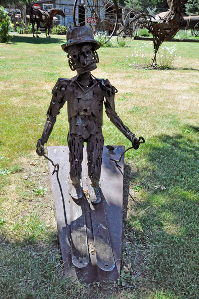 snow skiier in the grass