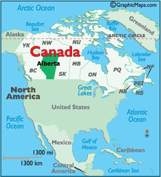 Map showing BC and aalberta Canada
