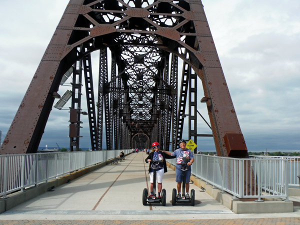 the two RV Gypsies on Segways at the Big Four Railroad Bridge