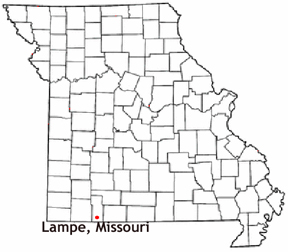 Missouri map showing location of Lampe