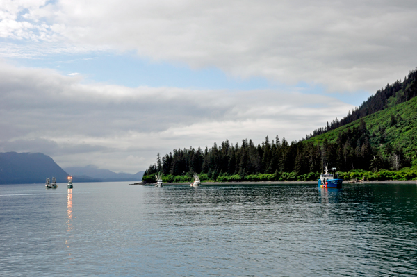 Boats in the harbor inlet
