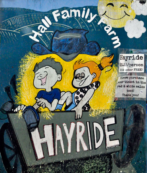 Hall Family Farm Hayride sign