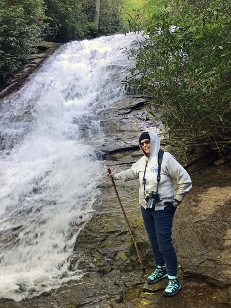 Karen Duquertte at the Lower Helton Creek Fall