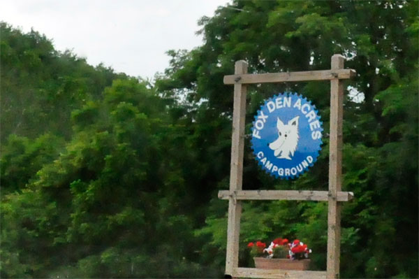 sign for Fox Den Acres Campground