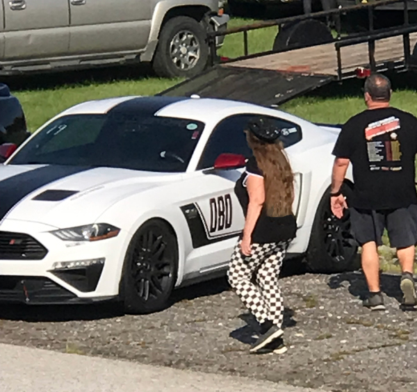 Karen Duquette approaching the  Mustang