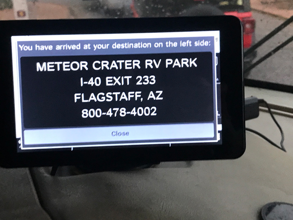 Meteor Crater RV Park sign