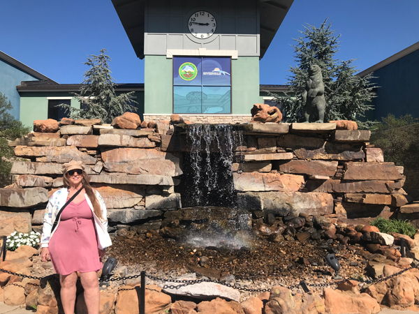 Karen Duquette at the waterfall