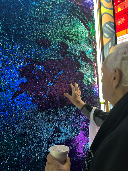 Lee Duquette drawaing on the bead board