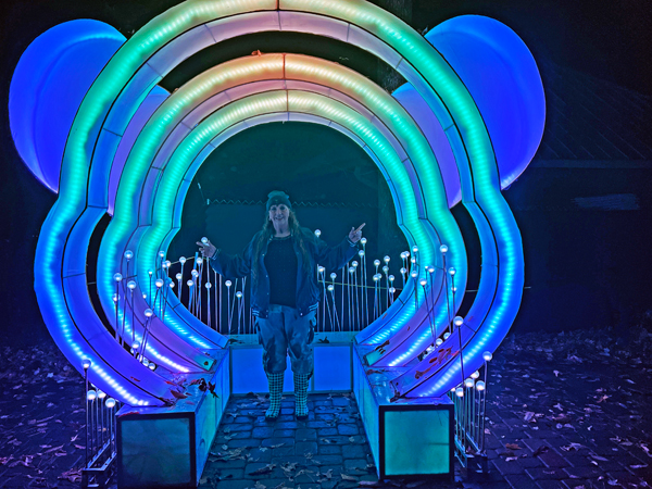 Karen Duquette in the Panda Head Photo spot