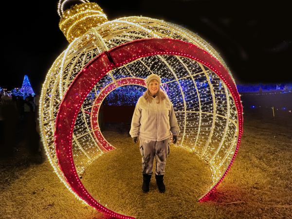 Karen Duquete in a walk-through ornament