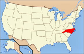 USA map showing  location of North Carolina