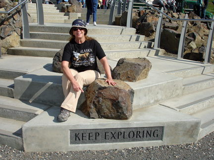 Karen and a keep exploring sign