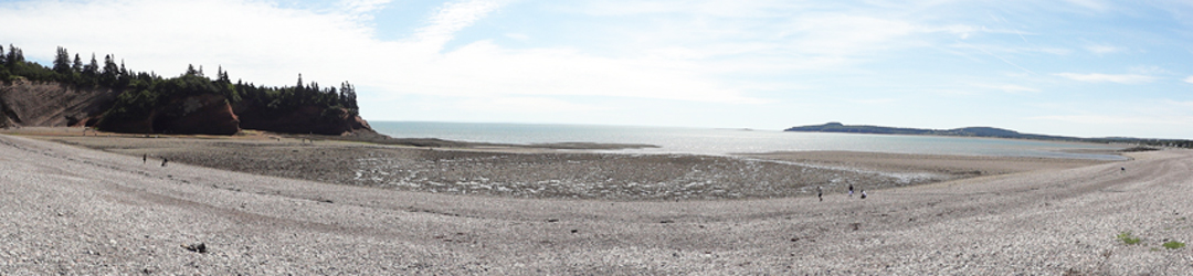 panarama view of rocky beach and cliffs