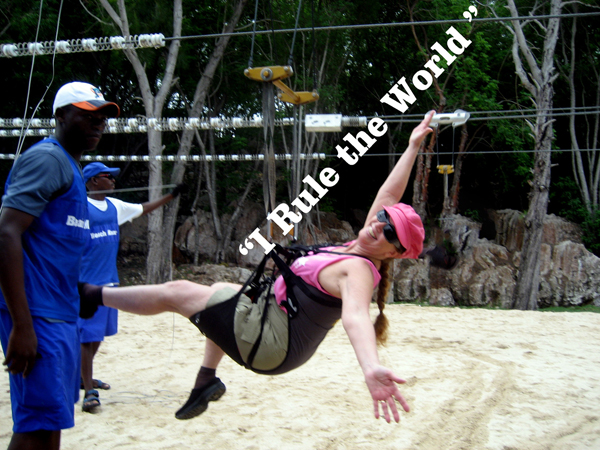 Karen Duquette on the practice zip line