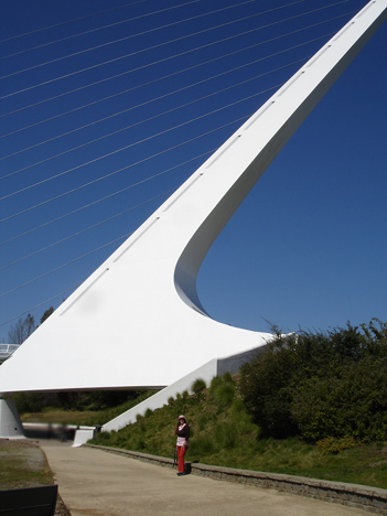 Karen Duquette and the pylon of the Sundial Bridge
